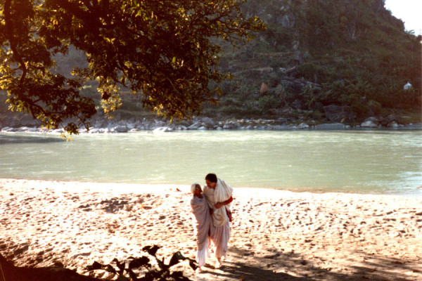 KD with his 'Indian Father', KC Tewari, on the banks of the Ganga